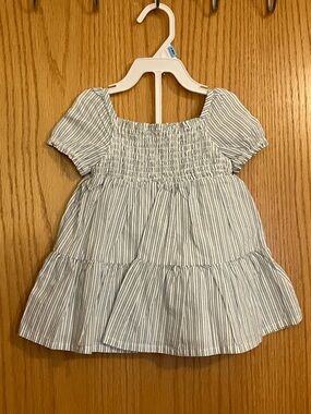 Girls Blue Stripe Smocked Short Sleeve Dress + Bloomers, by Carter’s